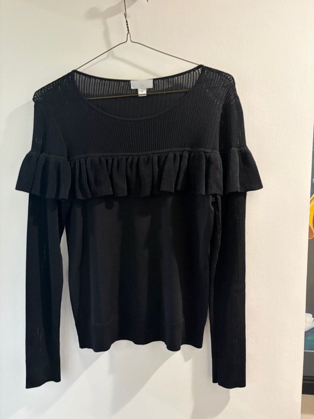 Carlisle Black Ruffle Knit Scoop Neck Sweater